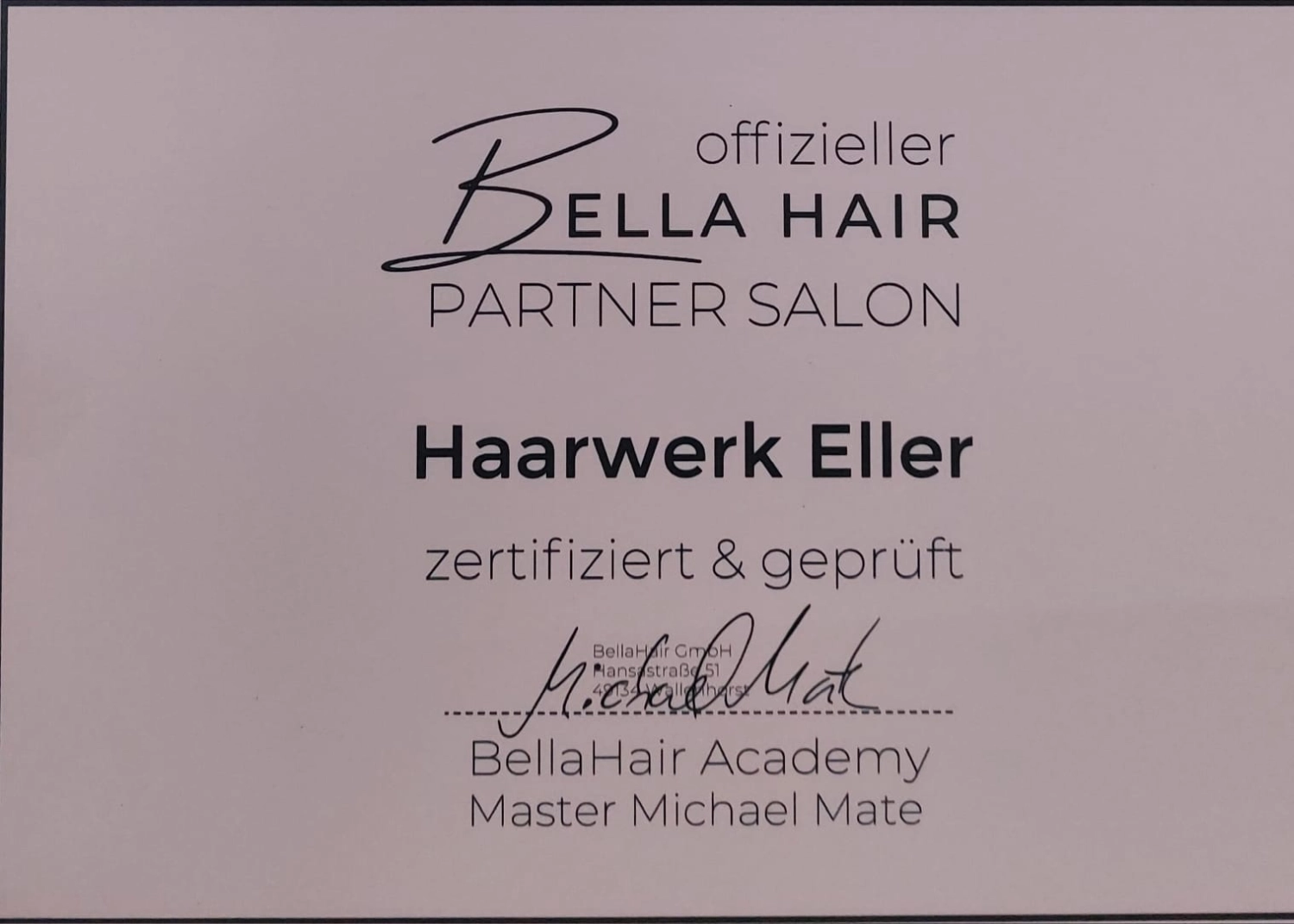 Bella hair Zertifizierung