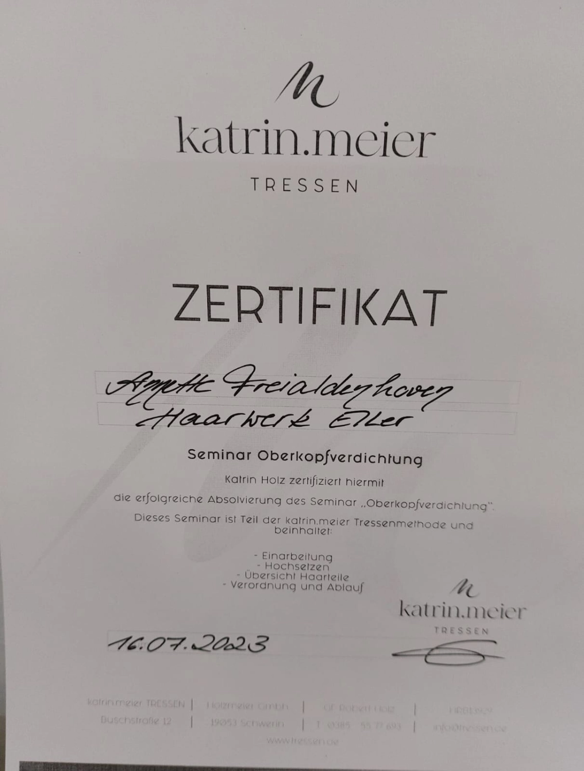 Katrin Meiere-Zertifizierung